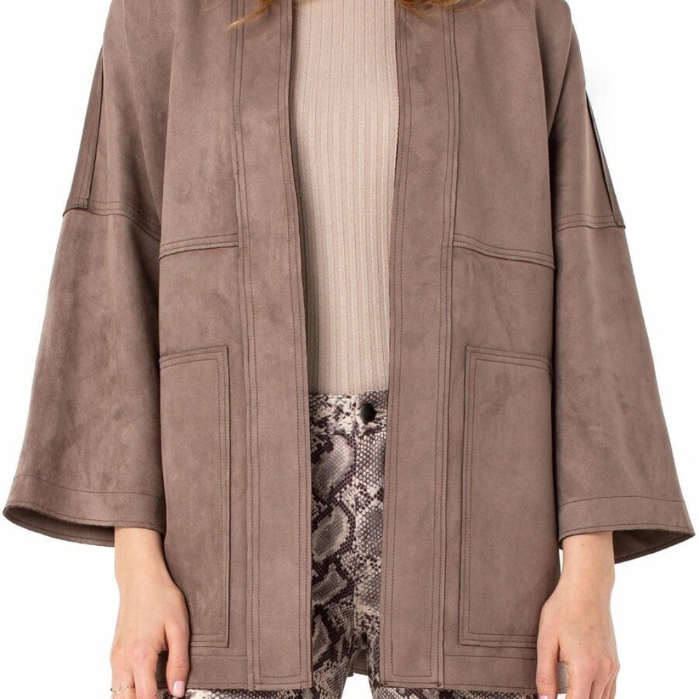 Liverpool Kimono jacket in soft mushroom color faux suede XS Generous fit. NWT